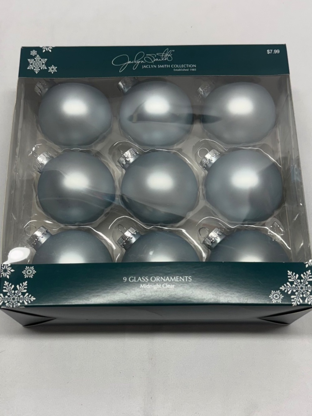 JACLYN SMITH/KMART VINTAGE CHRISTMAS LIGHT-BLUE GLASS BALL ORNAMENT SET